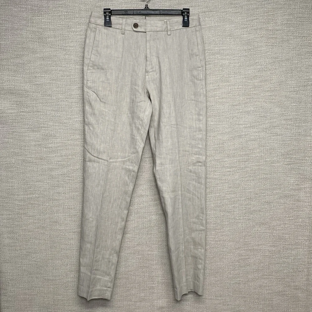 Bonobos Linen Pants 29x32 Slim Profilo Flat Front Off White Gray
